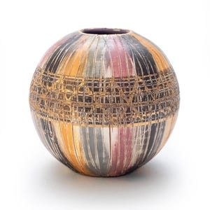MCM Bitossi Seta Italian Studio Pottery Bud Vase | Sgraffito Ceramic Sphere Vase | 1960s