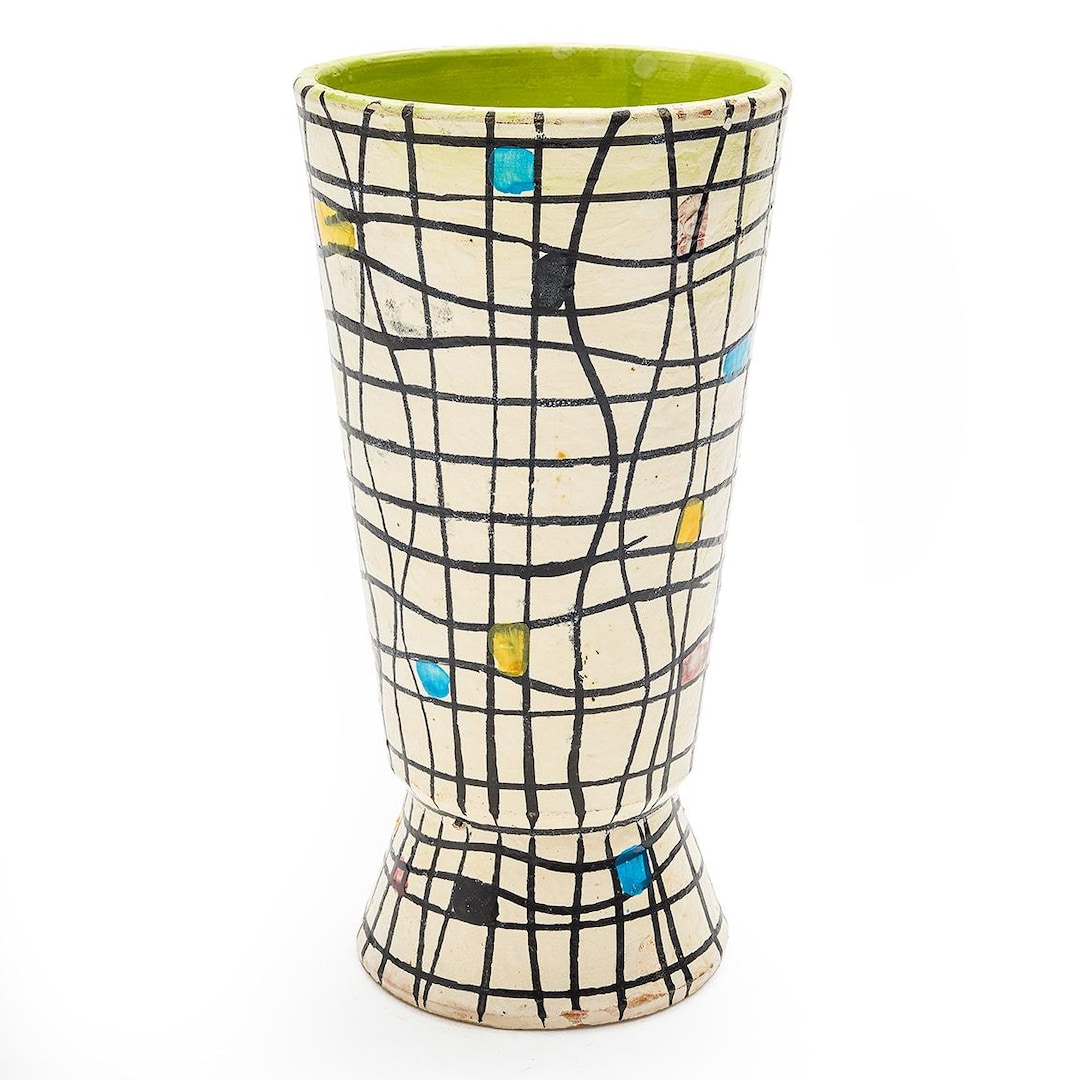 Vintage Mid Century Italian Bitossi Raymor Pottery Vase – Abstract Grid ...