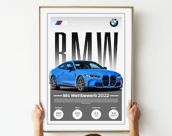 BMW M4 Wettbewerb 2022, Auto Poster, Digital Download, Dekoration, Tuning, Wandbild, Kunst, Leinwand, Geschenk, Auto Tuning, Fahrzeuge