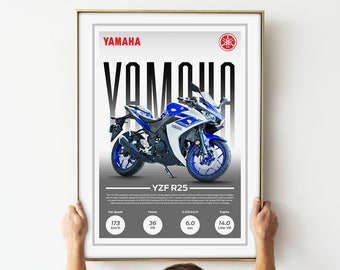Yamaha YZFR25, Motorcycle Poster, Digital Download, Decoration, Tuning, Mural, Art, Canvas, Gift, Motorcross, Motorbike, Vehicles