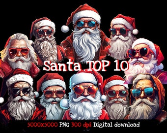 10 Santa Claus bundle, print file, png, sublimation, hoodie, dtf, png file, shirts, designs, digital, illustration, Christmas, xmas