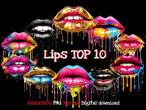 10 Lippen Bundle, Druckdatei, png, Sublimation, hoodie png, dtf, png datei, png für Shirts, png designs, bundle, Digital, Illustration