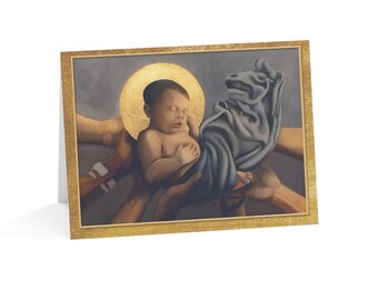 Christmas Card - Unto Us Is Born, Happy Christmas inside, Folded w/Envelope, Premium Paper, Sustainably Sourced, Christian Artist