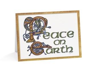 Christmas Card - Peace On Earth, Happy Christmas inside, Folded w/Envelope, Premium Paper, Sustainably Sourced, Christian Artist