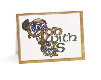 Christmas Card - God With Us, Happy Christmas inside, Folded w/Envelope, Premium Paper, Sustainably Sourced, Christian Artist