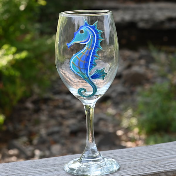 Seahorse Wine Glass Etsy