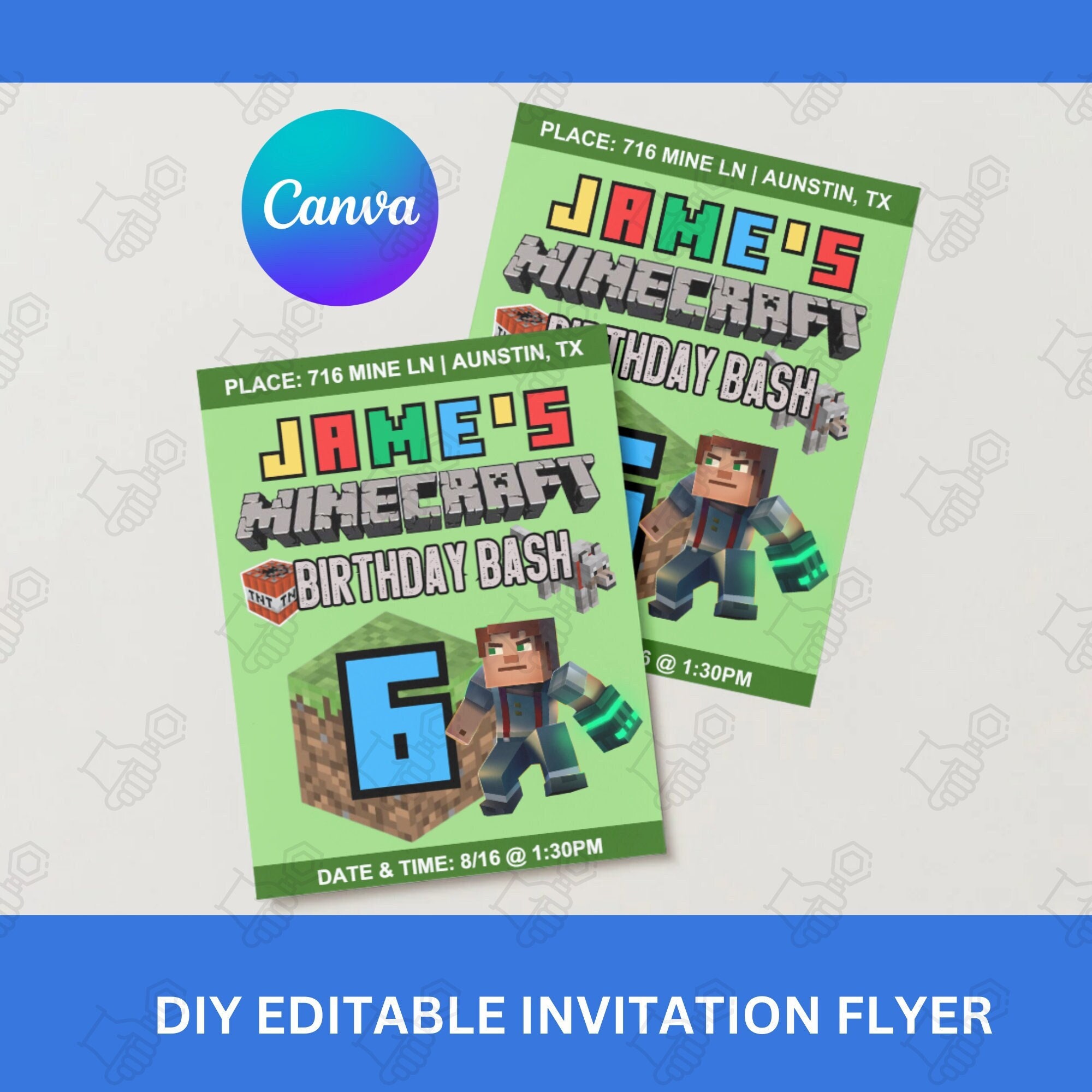 Minecraft Birthday Invitation Birthday Invitation Etsy Minecraft Birthday Invitation Birthday Invitation Etsy