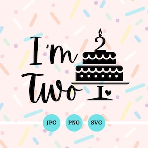 I&#39;m Two, 2nd Birthday, SVG, PNG, JPG, 2, Two, birthday party, birthday boy, birthday girl, Two Years Old, Files, Downloads, Clip Art