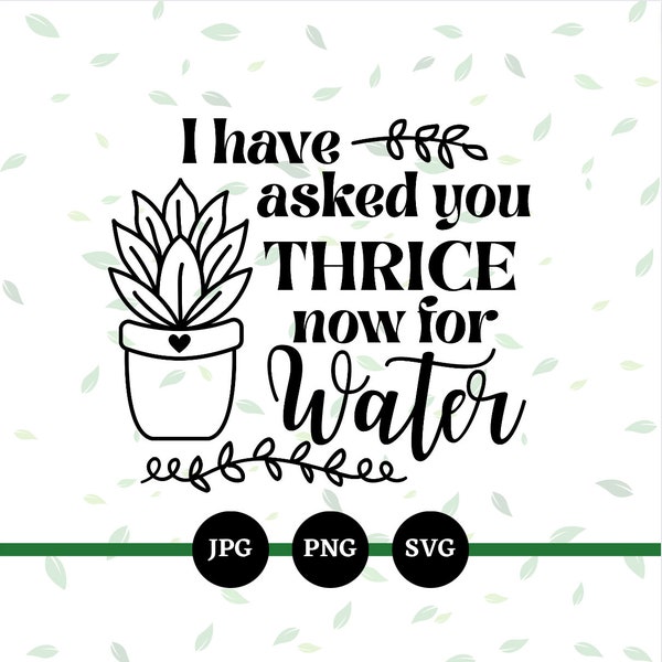 I Have Asked You Thrice Now For Water, SVG, PNG, JPG, Plant Lady, Plant Mom, Succulents, Digital Downloads, Files, Plant Lover, Printable