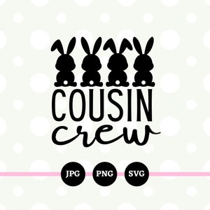 Puede incluir: Diseño gráfico en blanco y negro con cuatro siluetas de conejos con el texto "COUSIN crew".