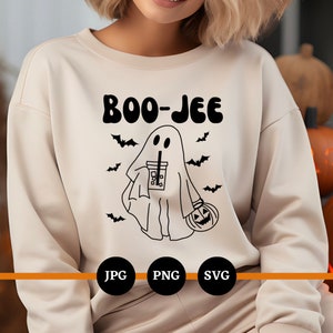 Boo-Jee, SVG, PNG, JPG, grappig Halloween, schattig, Pumpkin Spice, bestanden voor shirts, Cricut, digitale bestanden, Boo Jee Ghost, ijskoffie Ghost