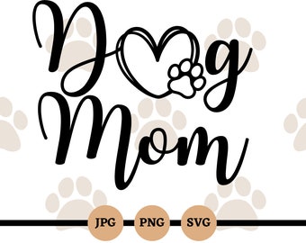 Dog Mom, SVG, PNG, JPG, Digital Files, christmas svg, cute, heart, paw print, gifts for dog lovers