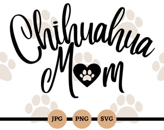 Chihuahua Mom, SVG, PNG, JPG, dog mom, dog mama, chihuahua, digital files, downloads, gifts for dog lovers