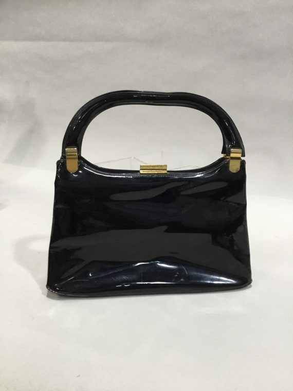 Vintage 1960's Black Patent Leather Top Handle Bag - image 1