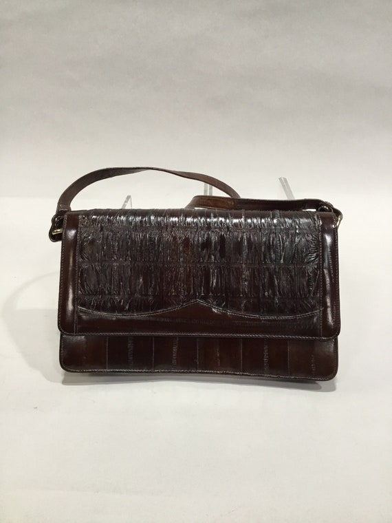 Vintage 1960's Brown Patent Leather Textured Purse