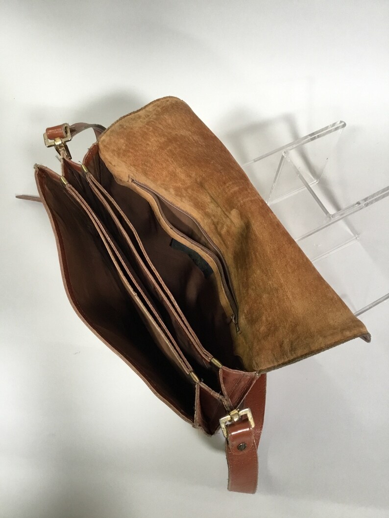 Vintage Brown Leather Phillippe Multi Pocket Over the Shoulder Purse 1970's image 5