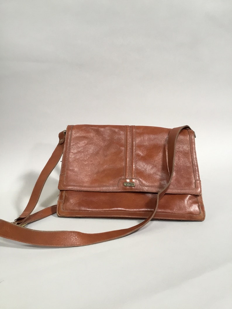 Vintage Brown Leather Phillippe Multi Pocket Over the Shoulder Purse 1970's image 2