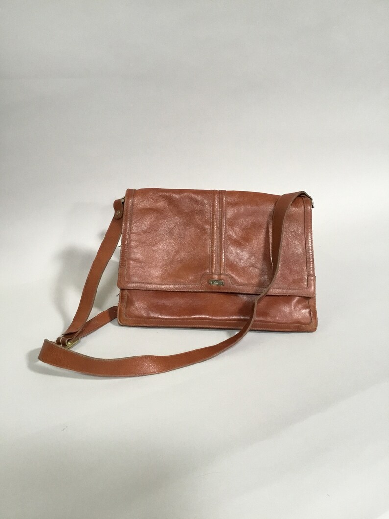 Vintage Brown Leather Phillippe Multi Pocket Over the Shoulder Purse 1970's image 1