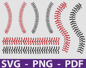 May include: A set of baseball stitch designs in red and black. The designs include a variety of shapes and sizes, including a full baseball stitch, a half baseball stitch, and a baseball stitch border.