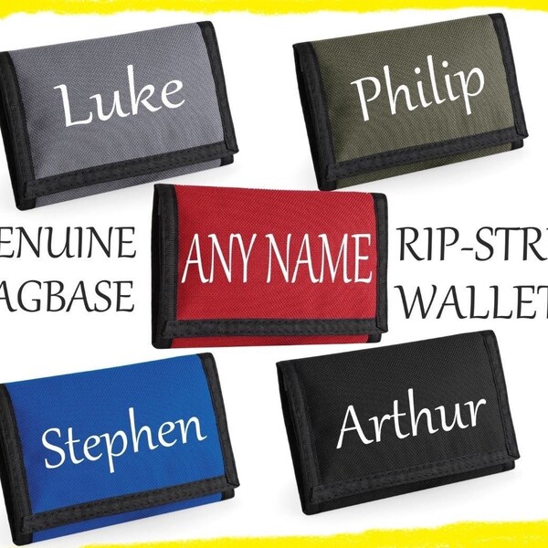 Personalised Rip Wallet tri fold Kid Child Boys Girls Name Travel Cards Coins Clear Id window.