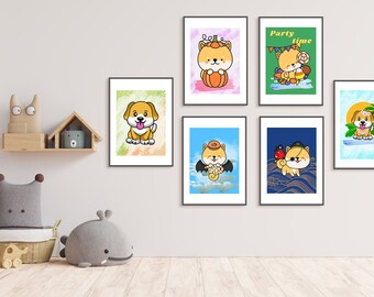 Nursery Wall Art Set of 6 prints, Animal Nursery Print, Dogs Wall Art, Baby Neutral Room Decor, Dogs, Baby Animals, Animal Nursery Print