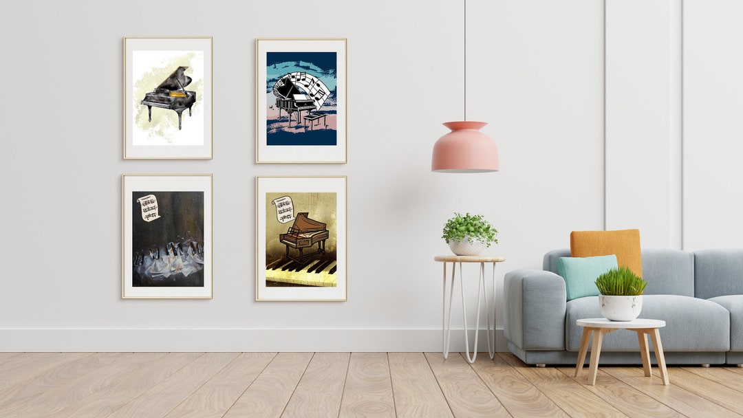 Piano Music Wall Art, Musical Wall Decor Set of 4, Music Theme Wall Decor, Piano Music 