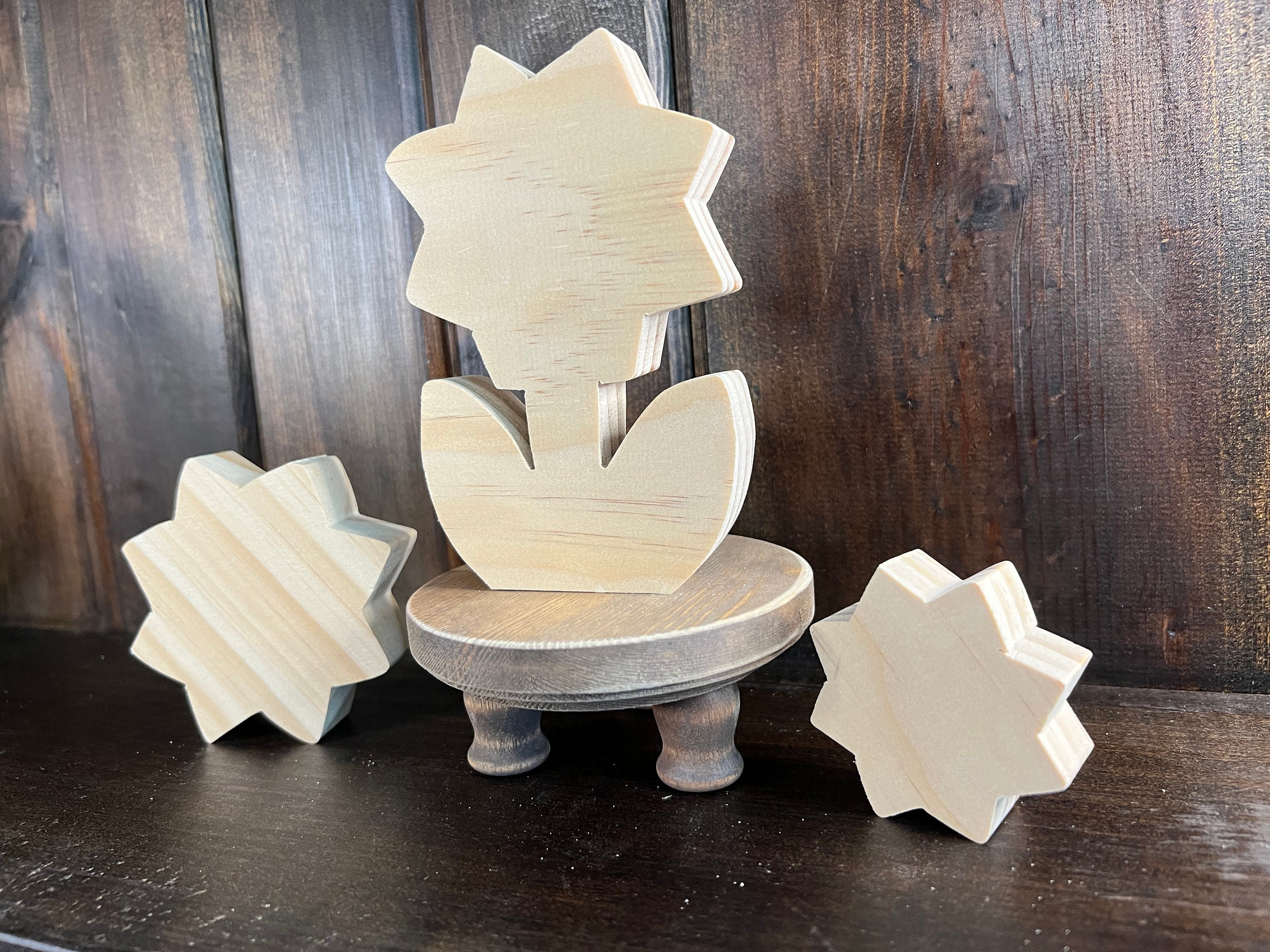 Unfinished Wood Sunflower & Blooms: DIY Tiered Tray Decor - Etsy