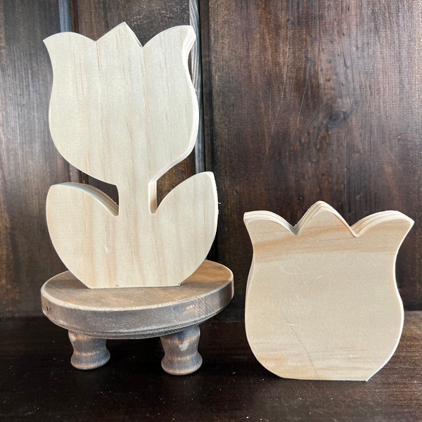 Tulip Flower | Wooden Shapes | Tiered Tray Decor | Shelf Sitter | DIY | Unfinished Wood Cutouts | Craft Supplies | Blanks | Spring