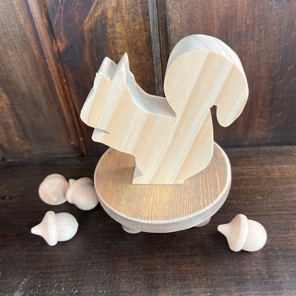 Squirrels & Acorns | Wooden Shapes | Tiered Tray Decor | Shelf Sitter | DIY | Unfinished Wood Cutouts | Craft Supplies | Blanks | Acorns |