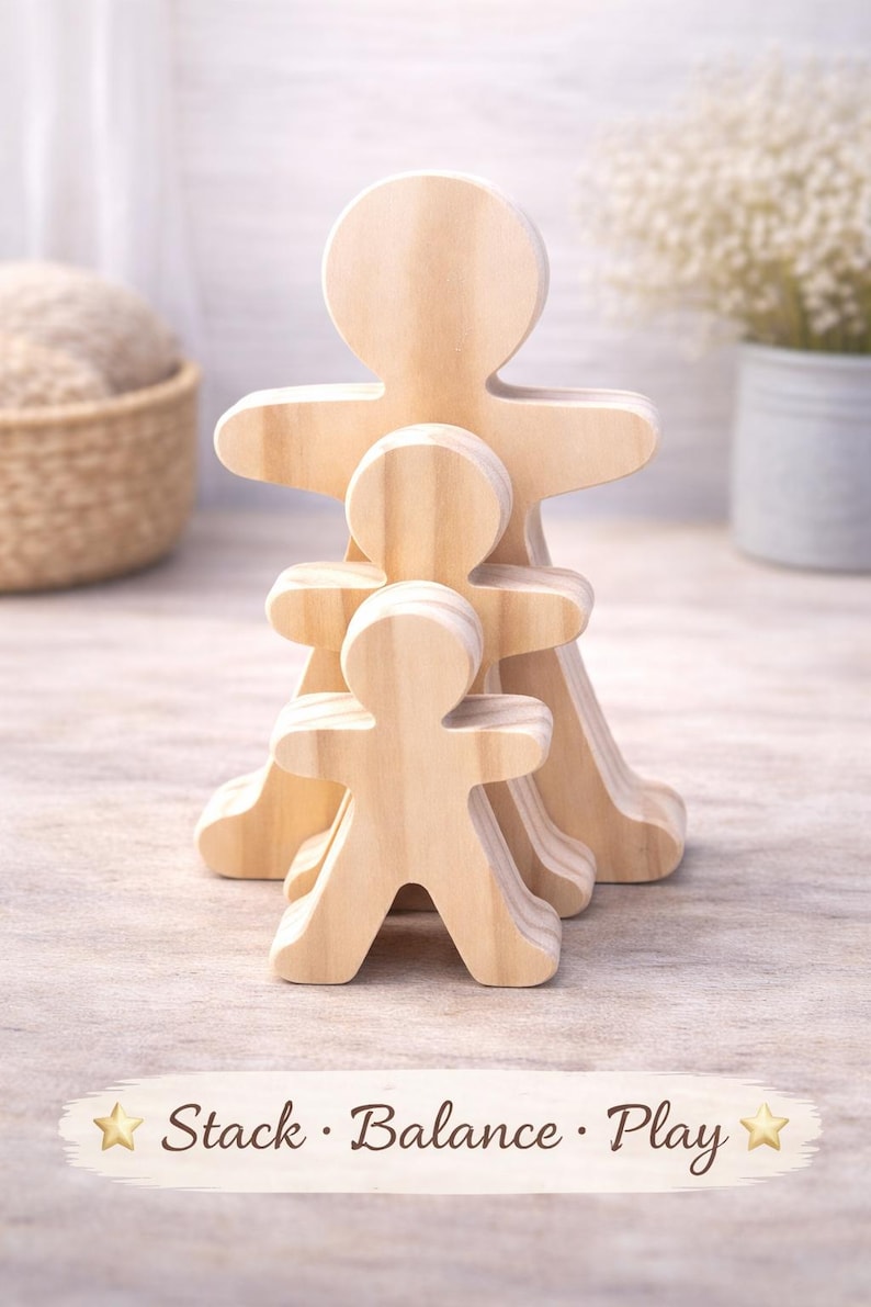 Stack And Balance Wooden STACKING PEOPLE | Balancing Wood Toy | Unfinished Wood Cutouts ...