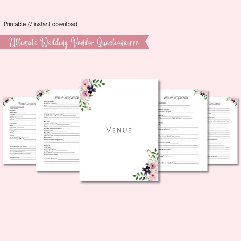Printable Wedding Vendor Questionnaire Vendor Checklist Etsy