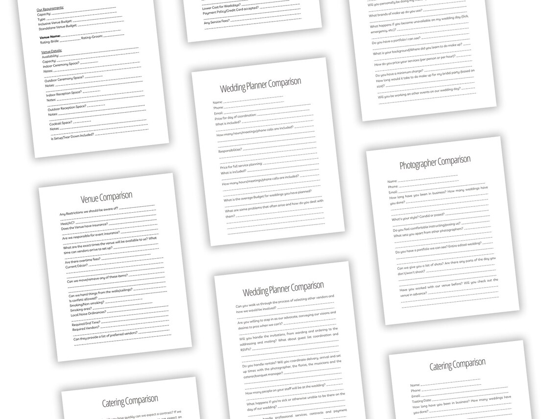 Printable Wedding Vendor Questionnaire Vendor Checklist Etsy