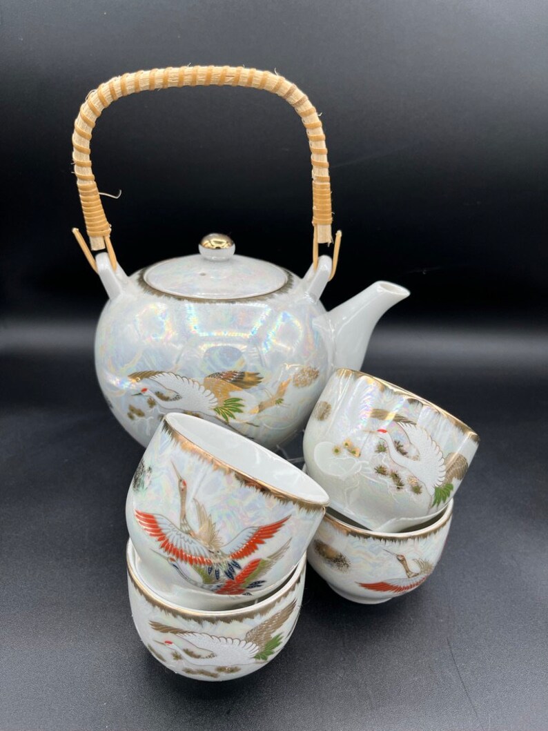 Japanese Porcelain Lusterware Tea Set. Teapot and 4 Tea Cups Etsy