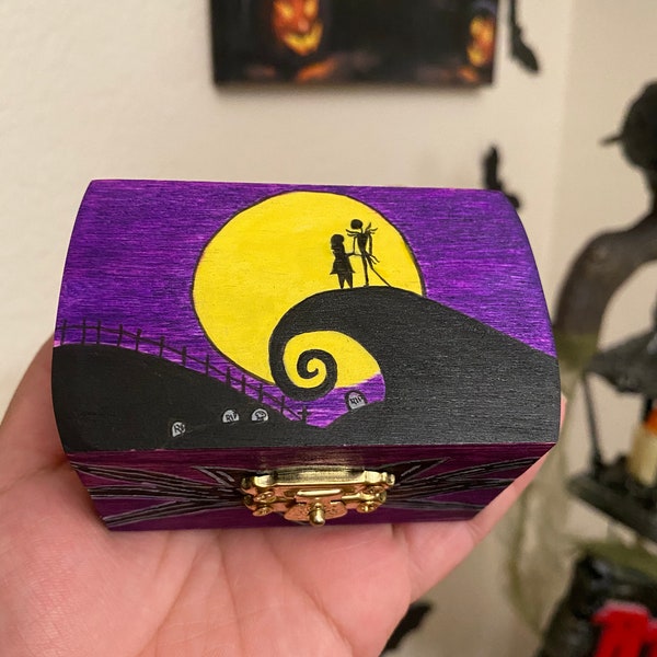 Jack and Sally on spiral hill trinket box