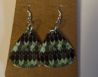 Music To Your Ears - Guitar Pick Earrings (Geometric Greens)