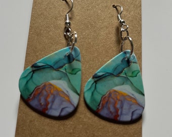 Music To Your Ears - Guitar Pick Earrings (Teal & Purple Marble)