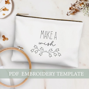 Pide un deseo Patrón de bordado, Bolsa cosmética, Cartera de lino hecha a mano, Bolsa de maquillaje, Regalo de dama de honor, Monedero de lino, Bordado de flores silvestres