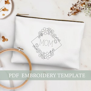 Bolsa cosmética de bordado, patrón de bordado de bolsa de lona con cremallera, bolsa de maquillaje, monedero, regalo para mon, patrón de bordado a mano, regalo de dama de honor