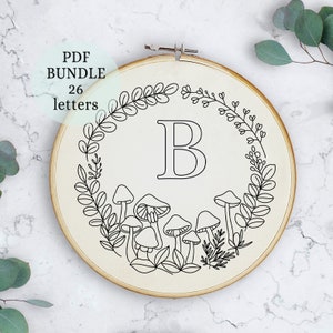 Set of alphabet letters, mushroom Alphabet Embroidery PDF Pattern, Instant Digital Download, Letter Embroidery, mushroom Monogram, hoop art