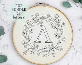 Floral Letter Embroidery Pattern: Modern Monogram, easy craft (Digital Download)