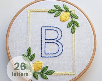 Lemon Alphabet Embroidery Pattern: Citrus Hand Embroidery Design (PDF Download)
