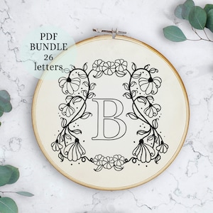 PDF Pattern, Alphabet letters, Hand Embroidery, Embroidery Pattern, Embroidery Designs, Beginner Embroidery Pattern, Wildflowers embroidery