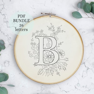 Letras para bordar, abecedario con flores, patrón abecedario, monograma, iniciales para bordar, regalo de navidad, regalo hecho a mano, abecedario floral