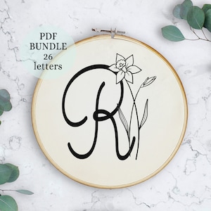 New Alphabet Hand embroidery pattern, modern embroidery pattern PDF, Alphabet Collection,PDF Embroidery Pattern, floral designs, Digital PDF