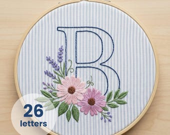 Floral Monogram Embroidery Pattern Alphabet Set letters template PDF Digital Download stitch guide