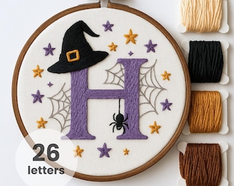 Witch Letters Embroidery Pattern: Spooky Halloween Alphabet (PDF Download)