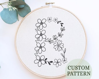 DIY Monogram, Personalized embroidery pattern pdf, beginner embroidery pdf pattern, floral nursery pattern, custom name embroidery pattern