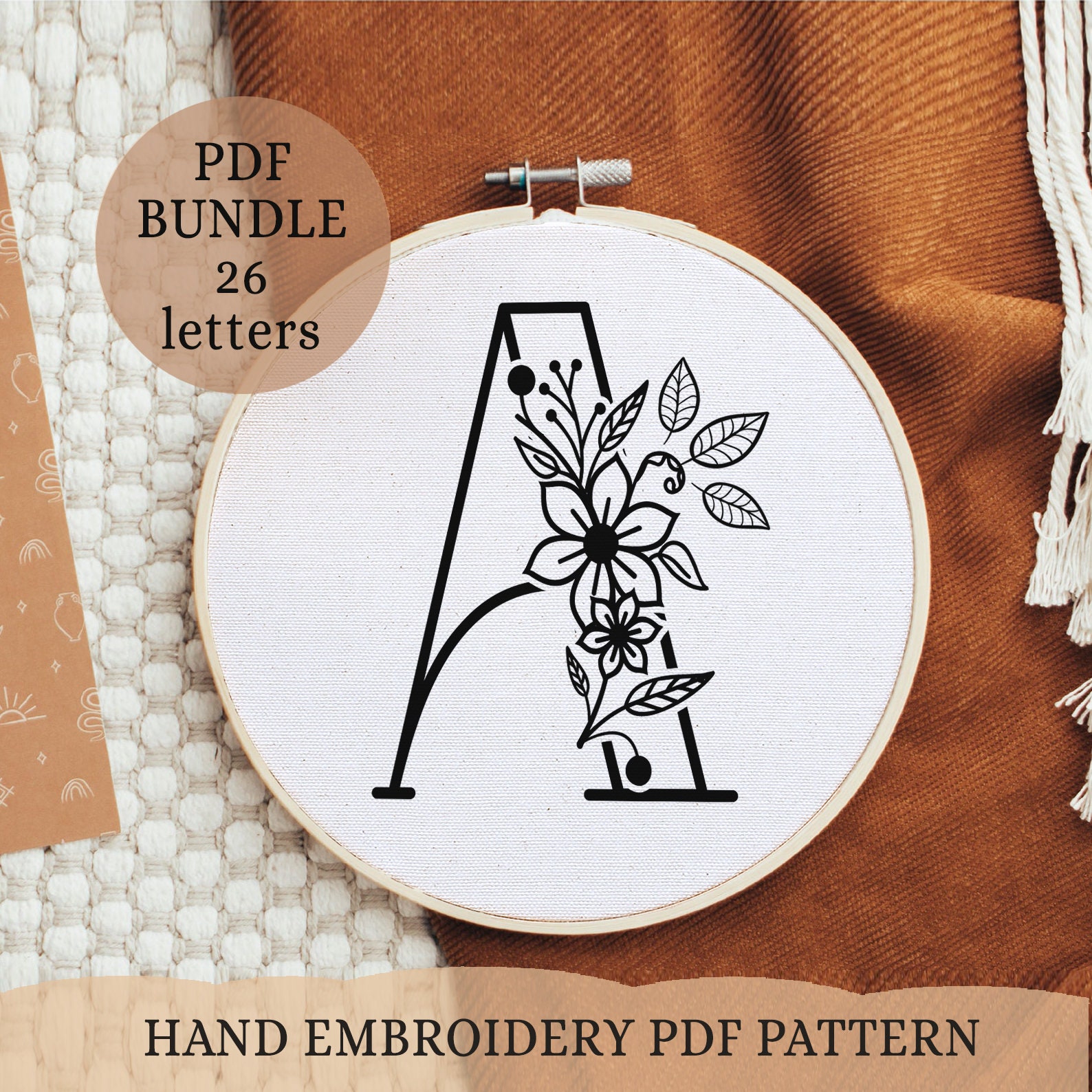 花文字刺繍パターン：DIYイニシャルモノグラム（PDFダウンロード