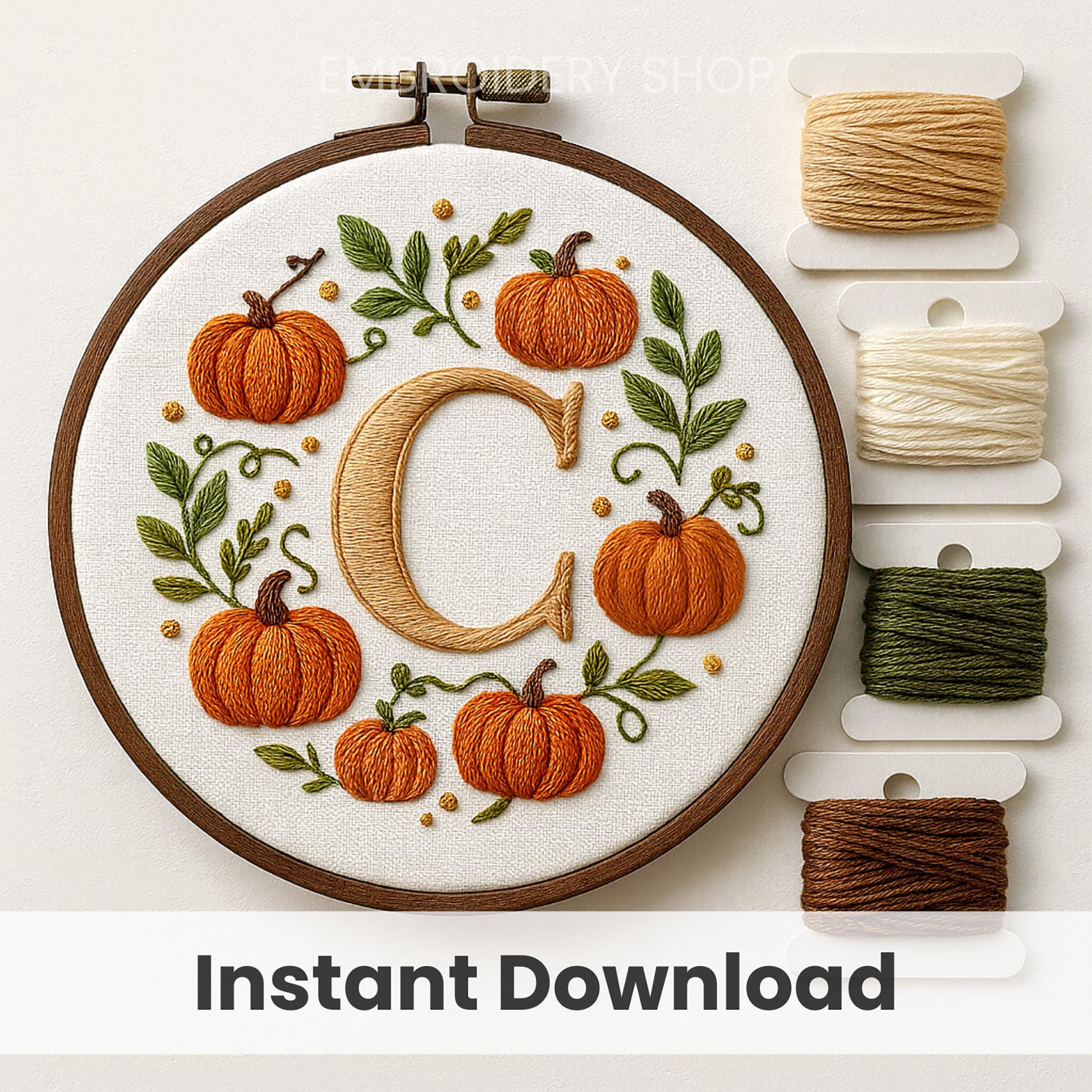 Alphabet Hand Embroidery Pattern Bundle: Printable Pumpkin Wreath
