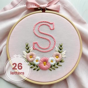 Alfabeto bordado à mão, download instantâneo, inicial decorativa, arte de bastidor, para iniciantes, bordado faça você mesmo, bordado de alfabeto floral